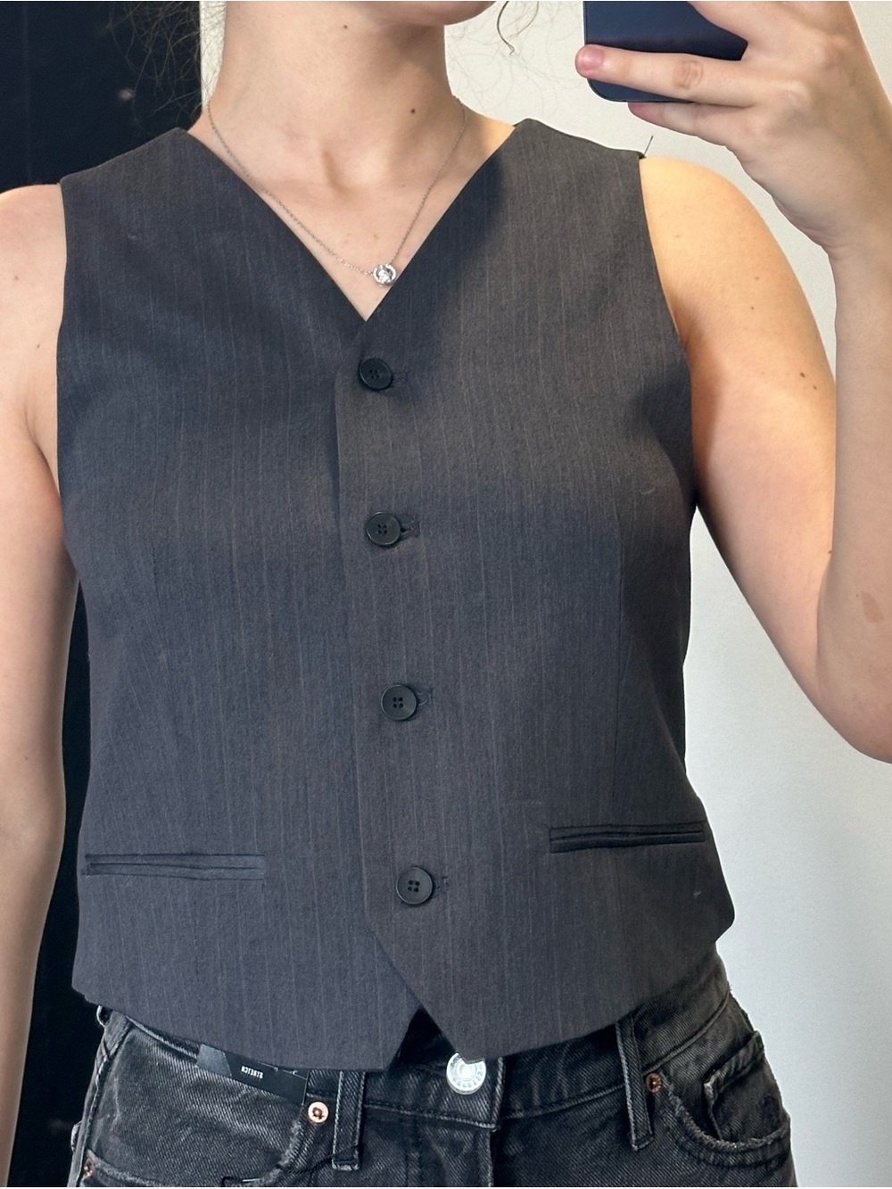 Classic women’s Gray Pinstripe Vest - Tailored Formal Waistcoat